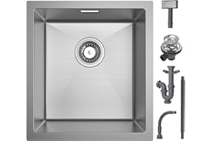 CECIPA Evier Cuisine 1 Bac 40 x 44 cm, Evier Inox Sous Plan, Évier de Cuisine pour Meubles Bas de 40 cm, Petit Lavabo Cuisine Cuve Simple avec Siphon, Kit de Drainage