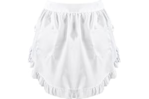 Qianyu Mezzo Grembiule Vintage Bianco con 2 Tasche per la Cucina - Elegante Volant per Cameriera Francese