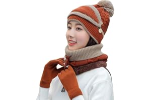 JFAN 4 in 1 Womens Winter Scarf Set Women Knitted Hat Warm Thickened Fuzzy Beanie Face Cover Ear Protection Glove Soft Windproof Hat and Scarf Set for Ladies Outdoor