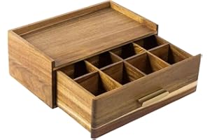 MAGIDEAL Organiseur de Sachets de Thé En Bois, Boîte de Rangement pour Sachets de Thé, Tiroir Boîte de Rangement, Boite de Rangement Cuisine, Support de Sachets de Thé, pour Sachets de Thé, Café, Infusion