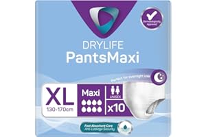 Drylife Pants Maxi Disposable Pull-Up Unisex Incontinence Pants - Dry Feel Technology, Anti-Leak Security, Kind to Skin Soft Breathable Material - Extra Large (1 Pack of 10)