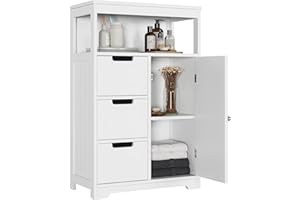 ‎HOCSOK HOCSOK Badezimmerschrank, Unterschränke Beistellschrank, Aufbewahrungsschrank mit Türen und Verstellbare Ablage, Modern, Weiß, 29 x 56 x 87 cm