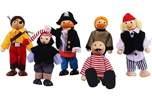 Bigjigs Toys Heritage Playset Wooden Pirate Figures - 6 Pirate Wooden Dolls, Quality Pirate Ship Accessories, Unique Pirate Ship Toys for Kids, Dolls House People