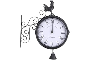 DSYOGX Retro Wanduhr Antik Garten im Freien Doppelseitige Bahnhofsuhr Schwarz Bahnhofsuhr Garten Uhr Wasserdichtes Antik Uhr Wall Clock, 30x9x37cm