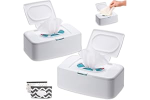 CRESBEL 2 Stück Feuchttücher Box: Baby Feuchttücherbox mit 2 Feuchttücher Tasche, Feuchtes Toilettenpapier Box, Taschentuch Aufbewahrungsbox, Box Feuchtes Toilettenpapier Mit Deckel für Zuhause und Büro