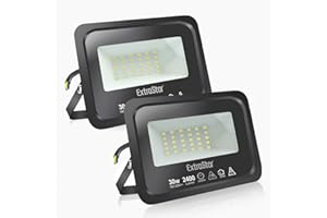 EXTRASTAR Spots LED d'extérieur Puissants Projecteur LED d'extérieur IP65, Jardin, Patio, Parc, Garage, 2 Pièces (6500K, 30W)