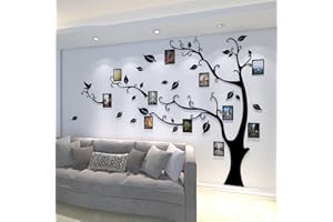 AIVORIUY 3D DIY Wandtattoo Baum Wandaufkleber Sticker Bilderrahmen Foto Baum Wandsticker Aufkleber Wanddeko Deko für Hause Kinderzimmer Wohnzimmer Schlafzimmer (XXL: 333x240cm, Schwarze Blätter R)