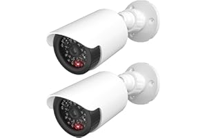 WALI Dummy Fake Camera, Surveillance Security CCTV Dome Camera, Indoor Outdoor Dummy Camera with Flashing Red LED Light and Security Alert Sticker Decals, 2 Pack, White (TC-W2)