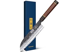 HOSHANHO 18 cm Coltello Santoku da Cucina, Affilata Coltelli da Cucina in VG-10 Super Acciaio, Professionale Coltello da Chef Santoku Giapponese con Manico in Legno Ottagonale