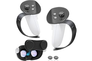 CloudValley Controller Grips for Meta Oculus Quest 3 with [Adjustable Knuckle Straps + Anti-Dusk Mask], PU Leather Non-Slip Handle Accessories, 1:1 Original Comfortable Straps Fits Small Medium Hands