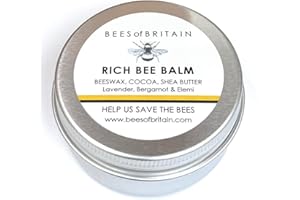 100% Pur et Naturel BAUME APAISANT POUR LA PEAU - BEURRE DE CACAO KARITÉ & CIRE D'ABEILLE - 50ml par BEES of BRITAIN. On Donne 5% de Bénéfices pour Aider Sauver Abeilles et Pollinisateurs.