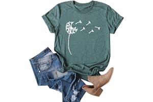 Cicy Bell Damen Löwenzahn T Shirt Rundhals Pusteblume Drucken Tops Sommer Kurzarm Oberteile Blusen T Shirts