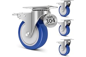 Humagineer Hochhärtige Edelstahl-Schwerlastrollen mit Bremse, 100mm Industrie-Transportrollen mit 800kg Kapazität, Hitzebeständige Rollen für Restaurants, Medizinische, Outdoor- und Feuchte Umgebungen