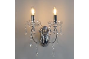 KOSILUM KosiLicht - Wandleuchte - 2 -flammig Kristall Barock mit Kristall-behang Silber - Pavia