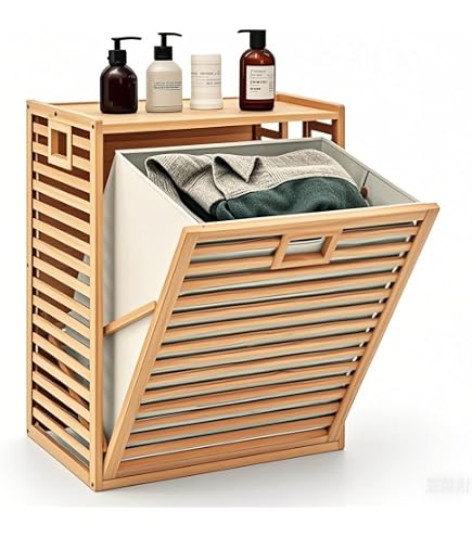 ML-Design Panier à Linge En Bambou, Gris, Collecteur De Linge Avec 2 Sacs A Linge Extensibles 60 L Coffre A Linge Avec Etagere Trieur De Linge Pour Salle De 81841684