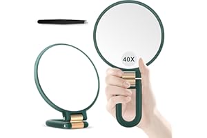 MIYADIVA Specchio con Ingrandimento 40X, Specchietto per Trucco, Doppia Faccia con Ingrandimento 40X/1X, Essenziale da Viaggio, Portatile e Pieghevole per Scrivania e Bagno, Regalo per Donne, Verde