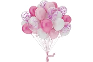 OWill Pink Balloons 50 Pcs – 10 Inch Pink, White & Pink Confetti Balloons for Baby Shower, Birthday Party, Girls’ Celebration, Wedding Decorations