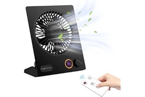 VEMONT Mini Tischventilator, USB Ventilator,5000mAh Akku-Ventilator,180°Kippbarer tragbarer Ventilator mit Fernbedienung, stufenlose Geschwindigkeit, starker Wind, leise hängende Ventilatoren-Schwarz