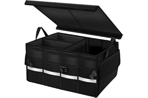 Beicarin Kofferraumtasche Kofferraum Organizer mit Deckel Auto Box Auto Organizer Tasche Wasserdicht Rutschfest Zusammenklappbarer mit Griffe Reflexstreifen, Size 54x40x27cm