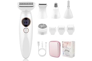DSONGO Rasoir Elios Femme 5 En 1, Multifonction Wet&Dry Rasoir Femme Electrique, Tondeuse Bikini 5 En 1 Étanche IPX7, Pour Bikini, Aisselles, Jambes, Nez