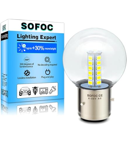 SOFOC BA21D Halogeen Koplamp – 6V 45/40W, G40 Rond, 800 Lumen, 6000K Wit, Voor Motor En ATV, 1 St