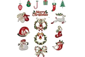 Kleemeiero 10 Pezzi Spilla Natalizia Spilla Albero di Natale Spilla Pupazzo di Neve Spilla Alce Spilla Calza di Natale Spilla Cappello di Natale Spille Cristallo Strass per Regalo Ornamenti Natale
