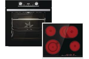 Gorenje 738885 Einbaubackofen-Set OptiBake Black Steam Set / 77L / Heißluft/AquaClean/GentleClose & Open/AirFry/Pizzamode 300°C/PerfectGrill/Glaskeramik-Kochfeld/schwarz