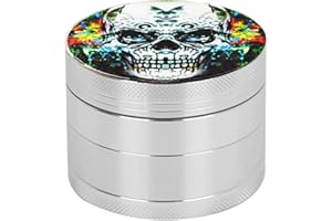 Spespo Herb Grinder, Spice Grinder 50mm(2.0 inch),4 Layers Skull Painting Metal Grinder with Pollen Scraper (Silver Color)