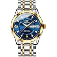 OLEVS Men's Watch Luxury Business Dress Watch UK Diamond Design Quartz Stainless Steel Waterproof Luminous Week Calendar Gift