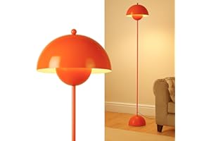 Alpinaluz Lámpara de Pie de Acero con Pantalla Abovedada – Estilo Moderno, Nórdico y Retro – Luz Indirecta – Casquillo LED E27 – Interruptor de Pie para Salón, Dormitorio o Comedor (Naranja)
