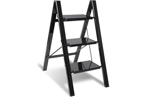 Peviasot Trittleiter, Haushaltsleiter 3 Stufen Klappbar, Klapptrittleiter Stehleiter, Aluminium Tritthocker, rutschfeste Leiter mit Klappsicherung, Klappleiter für, Belastbar bis 150kg, Schwarz