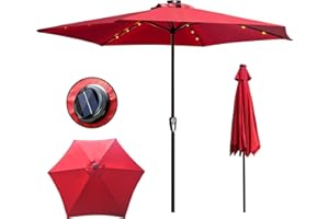 MASTHOME Mathome Garden Parasol, 3m Solar-Powered Led Parasol Umbrella, Sun Shade Garden Parasols with Crank for Beach Balcony Deck Outdoors and Pool-Ivory, UV50 - Red
