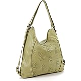Abbacino Borsa convertibile in zaino in pelle fustellata verde, Verde, Taglia unica