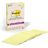Post-it%100 Geri D&ouml;n&uuml;ş&uuml;ml&uuml; Kağıt S&uuml;per Yapışkan Notlar, 2X Yapıştırma G&uuml;c&uuml;, 4x6", Astarlı, 4 Ped/Paket, 45 Yaprak/Ped, Kanary