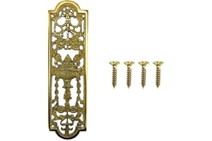 SISI UK Antique Solid Brass Fancy Finger Plate 236mm X 68mm (9'' X 2.67'') Door Push Plate with Fixing Screws Decorative Door Furniture Pack of 1
