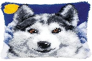 Vervaco Knüpfkissen Set Deko Kissenbezug Knüpfset für Anfänger WOLF Basteln Erwachsene Kreativ DIY Handarbeit Set Kissen zum Selber Knüpfe ca. 40 x 40 cm Latch Hook Kit Knüpfhaken Set Kissen