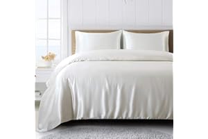 ‎LANQINGLV Lanqinglv Bettwäsche Set 135x200cm Weiß Weiss Satin Seide Seidig Luxus Bettbezug mit Reißverschluss und Kissenbezug 80x80cm