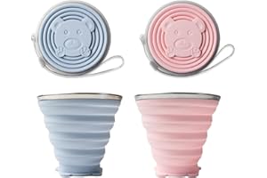 Składany kubek, 2 sztuki, składany, silikonowy, przenośny kubek kempingowy, nie zawiera BPA, składany kubek podróżny z pokrywką z tworzywa sztucznego, na piknik, kemping, wędrówki, podróże, niebieskie