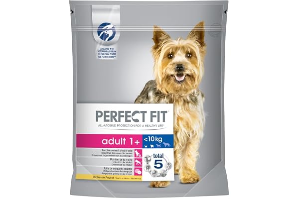 Adult 1+ Croquettes pour Petits Chiens (< 10 kg), 5 sachets, 5 x 825 g – Nourriture pour Chien de qualité supérieure sèche Riche en Poulet, pour Soutenir la vitalité