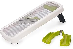 Joseph Joseph Multi-Grip, Mandolina de cocina, Cortador de verduras manual ajustable con agarre de precisión, 3 y 2 grosores de Corte y Juliana, Blanco