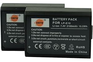DSTE DE DSTE 2-Pack Replacement Battery Compatible with Canon LP-E10 EOS 1100D 1200D 1300D Kiss X50 X70 Rebel T3 T5 Camera