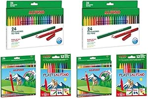 Alpino escolar pack: 24 lápices de colores borrables + 24 rotuladores + estuche con 12 ceras (Paquete de 2)