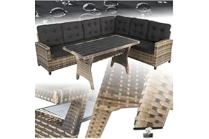 ‎TECTAKE tectake® Gartenbank, Set mit Bank und Esstisch, Rattan Eckbank Outdoor Lounge, Sitzecke wetterfest als Gartenlounge, Balkon Möbel, Wintergarten, Terrasse - Natur