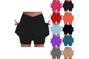 Nuaoxyeu Skirts for Women Tennis Skirt with Shorts and Pocket High Waist Cross Over Yoga Skort Basic Sports Dress Mini Skirt Lightweight Tight Pants Athletic Workout Golf Skort Running Skirts