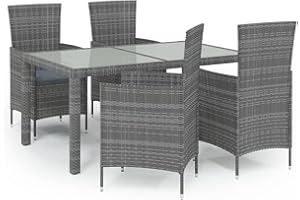 Yolola Polyrattan Gartenmöbel Set Rattan Essgruppe 4 Personen Gartenmöbel Essgruppe mit Auflagen Sitzgruppe Garten 5-TLG.Type3 Gartengarnitur Terrassenmöbel Grau und Weiß