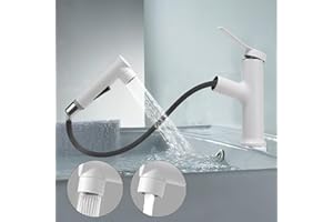 VirtuGro Rubinetto con Doccetta Estraibile a 3 Modalità Rubinetto Bagno Lavabo Miscelatore Monocomando Caldo e Freddo Aeratore Doccino per Lavandino Bianco