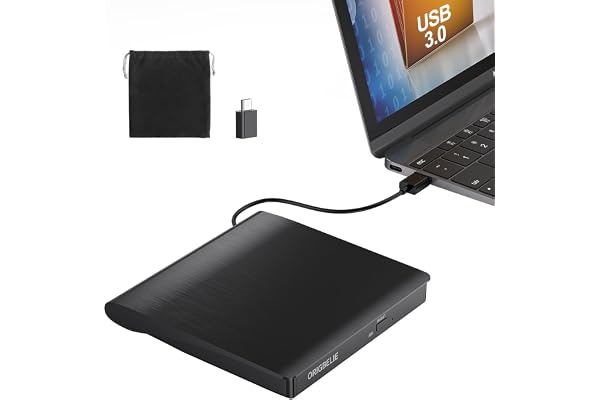 ORIGBELIE Lector CD Externo, Plug & Play CD DVD +/-RW Drive | Ultradelgada Grabadora DVD Externa para PC, Portatil, Laptop Mac Windows 11/10/8/7/XP Linux OS