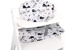 UKJE - Cojín para Trona Evolutiva Madera - para Trona Hauck Alpha y Hauck Beta - Ajuste Recubrimiento Plastificado - Fácil de Limpiar - 2 Cojín Hauck Trona - Acolchado Doble (Zebra)