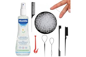 Alimos Baby Hair Styling Kit To Work Mustela Bébé Hair Styler Skin Freshener 200ml, 1000 Clear Bands with Tools & Remover, and 3 Combs to Work with Mustela Care Routine