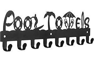 Kuhome Pool Towel Rack Outdoor Pool Towel Storage Hooks Wall Mount Towel Holder for Pool Area Outside Towel Organizer for Pool Decor Metal Towel Hanger Pool Accessories Matte Black